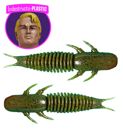 68mm IndestructoBUG, Green Thumpkin Colour, Indestructo-Plastic, Frostbite, Smallmouth, Largemouth, Walleye
